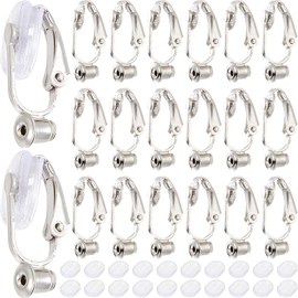 SOFPLATE 1 Box 36 Sets Clip-on Earring Converter Silver Clip on Earring Findings Brass Non Pierced Earring Components with Earring Pads Clip Earring Findings for jewellery Making Supplies DIY Craft
