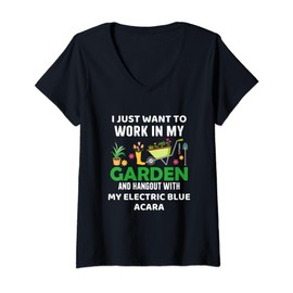 Womens My Electric Blue Acara Gardener Pet Lover Gardening Plants V-Neck T-Shirt
