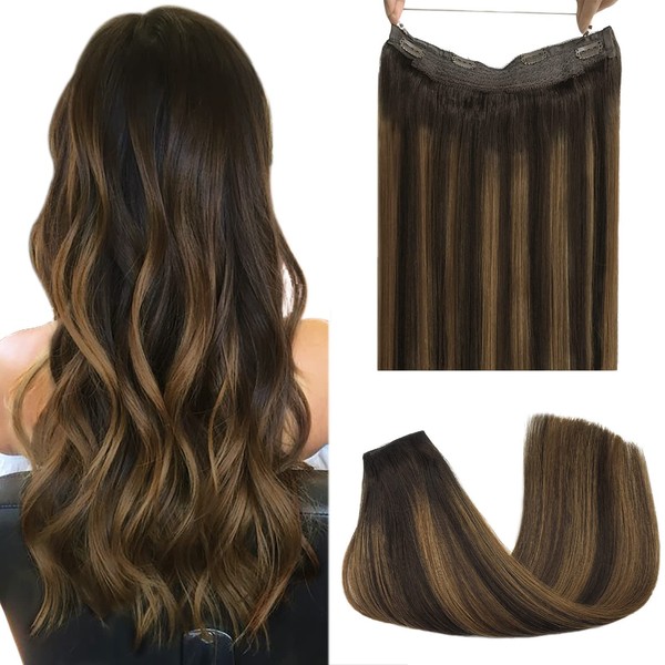 GOO GOO18 Inch Wire Balayage Dark Brown to Chestnut Brown 80g Ombre Wire Hair Extensions with Transparent Line Invisible Hairpiece