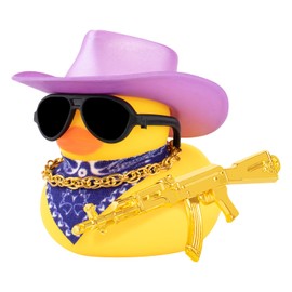 wonuu Rubber Duck Car Ornaments Duck Car Dashboard Decorations for Cute Car Accessories with Cowboy Hat Necklace and Sunglasses, Shiny Purple