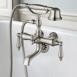 gotonovo 3 3/8 Vintage Bathtub Filler Wall Mount Clawfoot Tub Faucet Shower Kit with Handheld Shower 2-Functions Double Level Handle Vintage Telephone Handheld Shower Brushed Nickel