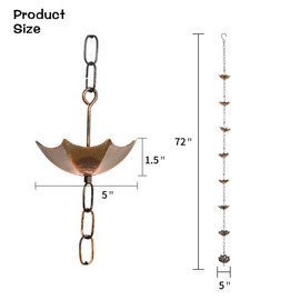 Topadorn Metal Rain Chain Decoration 6 FT., Rain Catcher Metal Chain Gutter Downspout 72'' for House Eaves, Garden & Home, Umbrella Shape Rain Chains