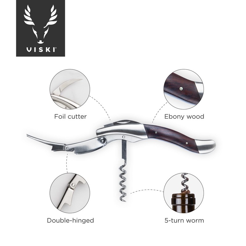Viski Admiral Oversized Double Hinged Waiters Corkscrew Wine Opener with