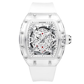 Gosasa Fashion Watches for Men Hollowed Men Watch Tonneau Transparent Business Watches Silicone Strap Date Quartz Waterproof Trend Male Wristwatch