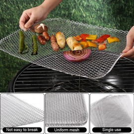 Restynic 10 Pack Disposable Grill Toppers for Outdoor Grill, 15.3x12 Inch Grill Mats Prevent Food from Falling Through Grill Grates, Aluminum BBQ Grill Liners