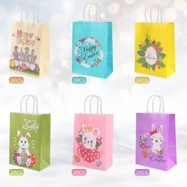 KEELYY Easter Gift Bags, 12 Printed Bags for Easter with Rabbits, Flowers and Chicks - Ideal Gift Idea or Easter Decoration, Easter Nest for Crafts and Gifting