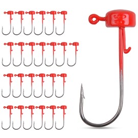 Ned Rig Jig Heads Hook-25pcs Finesse Mushroom Shroom Jig Hooks for Soft Lures (1/10oz-25pcs, Red)