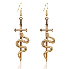 RofYof Punk Retro Dagger Sword Earrings Gothic Sword Snake Dangle Earrings Knife Earrings for Women Statement Jewelry Gifts (Gold Sword)
