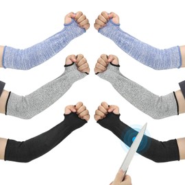 PATIKIL 10 Inch Cut Resistant Sleeve, 3 Pairs Arm Safety Protectors Sleeves with Thumb Hole Level 5 Protection Forearm Guard Sleeves for Thin Skin and Bruising, XS, Black/Gray/Blue