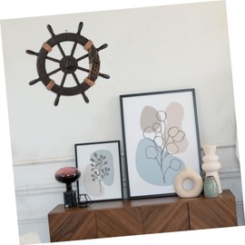 Healifty Nautical Wheel Decor Rustic Boat Ship Steering Wheel Fishing Net Wall Sculpture Rudder Hanging Ornament for Home Beach Theme Decor