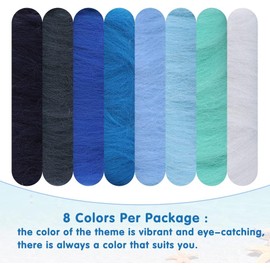Needle Felting Wool 80 g, 8 Colors Nature Wool Roving,Wool Roving for Needle Felting, for DIY Craft Materials and Felting Wool Craftsmen, 10g/Color, Blue