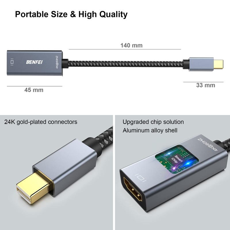 BENFEI Mini DisplayPort(Thunderbolt) to HDMI Adapter 4K@60Hz, Compatible with MacBook