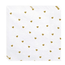 20 Napkins Heart Napkins Hearts Valentine Wedding Engagement Celebration Napkins White Gold Decoration Valentine's Day Wedding Anniversary Napkins Golden Hearts