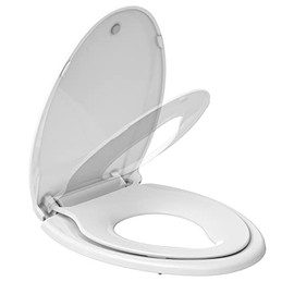 19" Elongated Toilet Seat with Built-In Potty Training Seat, Soft Quiet-Close Lid with Non-Slip Design, Magnetic Kids Seat in White, Easy to Install and Clean