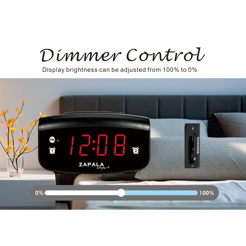 ZAPALA expert Alarm Clock for Bedroom, 2 Alarms Loud LED