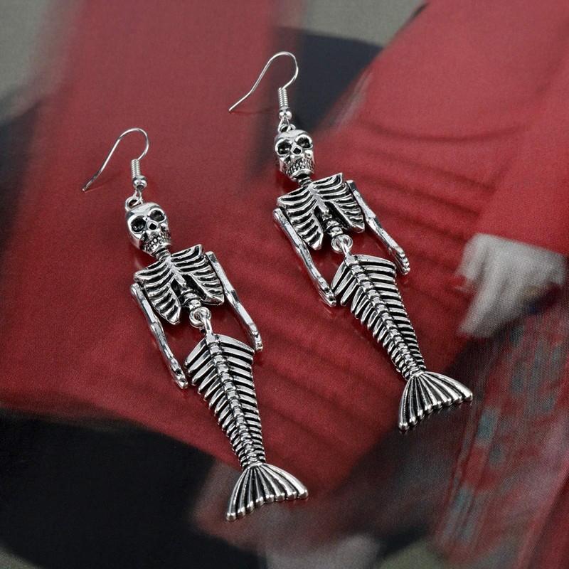 Siver Plated Vintage Human Skeleton Bones and Mermaid Skull Charm