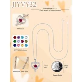 JIYVY32 White Gold Faith Heart Necklace Ruby Necklace July Birthstone Jewelry Anniversary Wedding Gifts for Women Her Wife Gifts for Mom Mother Grandma