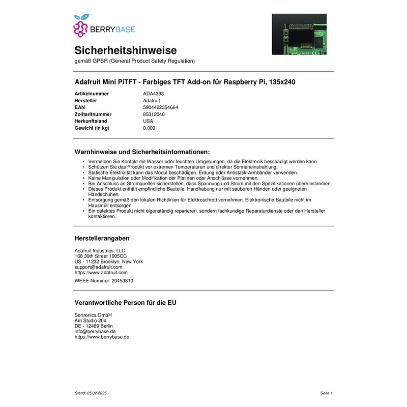 Adafruit Mini PiTFT 240x135