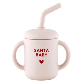 Stephan Baby 100% Silicone Christmas Training Cup Lid & Straw for Babies Toddlers, 4-Ounce, Santa Baby