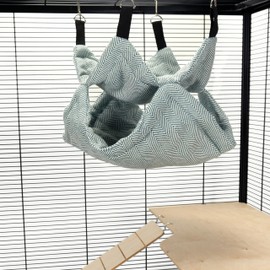 Little Friends Pet Rat Ferret Chinchilla Double Layer Soft Hanging Bunkbed Hammock – 35 x 35 x 35cm – Cosy Cage Accessory - Green Herringbone