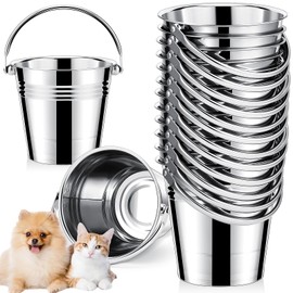 Hicarer 12 Pcs Stainless Steel Pet Bucket 1.5 Quart Heavy Duty Stainless Steel Pails Small Metal Bucket with Handles for PET Cat Puppy Food and Water Storage Milking Goats Small Animals