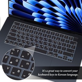 Korean Keyboard Cover for Apple 2025 2024 2023 MacBook Air Laptop with M4 M3 M2 chip 15.3-inch A3241 A3114 A2941,MacBook Air 13.6 inch A3240 A3113 A2681 Skin Protector-Black