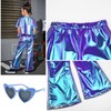Blue Metallic Pants Girls Sparkly Party Shiny Rave Blue Bell