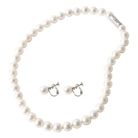 Pearl Necklace [Made in Japan] Magnetic Pearl Necklace [Choose from Pearl Earrings Set] Pearl, 0.3 inch (8 mm), Weddings, Funerals, Graduations, School Entrance Ceremonies, Accessories, Color:
