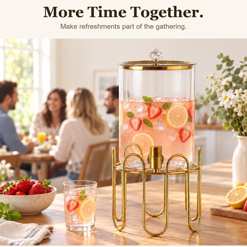 1 Gallon High Borosilicate Glass Beverage Dispenser with Glass Lid,
