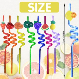 Pack of 8 Children's Colourful Fruit Straws, Reusable Drinking Straws, Novelty Curly Drinking Straws for Birthday Party Decoration Christmas Party Accessories