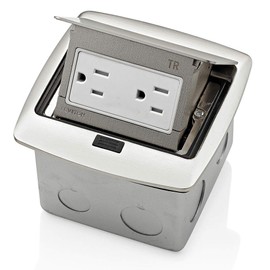 Leviton Pop-Up Floor Box with 15 Amp, Tamper-Resistant Outlet, Brushed Nickel, PFTR1-BN