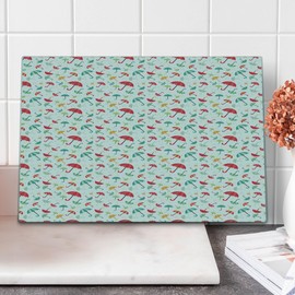 Ambesonne Rain Cutting Board, Colorful Umbrellas Ornamented with Dots Pattern Modern Design Print with Water Drops, Decorative Tempered Glass Cutting and Serving Board, Large Size, Multicolor