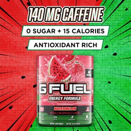 G fuel Watermelon Energy Drink Powder, Pre Workout Caffeine Mix for Gaming, Sugar Free Focus Amino, Vitamin + Antioxidants, 9.9oz (Watermelon, 40 Servings)