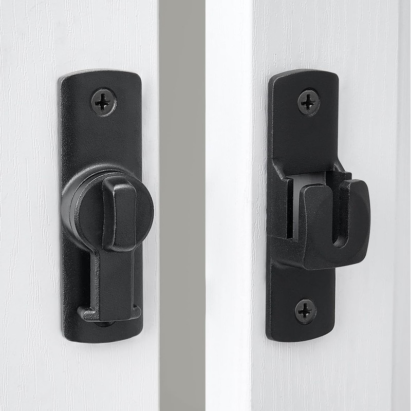INIRET 2 Packs Black Barn Door Latches,90/180 Degree Gate Lock,Aluminum