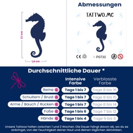 Tattwo.me Temporary Tattoos for Adults and Children 2 Weeks Waterproof - Seahorse - Vegetable Ink - EU Cosmetic Certificate - (P0730)