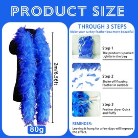 MORAINJAY Royal Blue Feather Boa, 2 Metres 90 g Feather Boas Fluffy Turkey Feathers Scarf Women, Feather Stole for Women Costume Dress Girls Tea Party, Feather Scarf for Carnival Party, Costume Party,