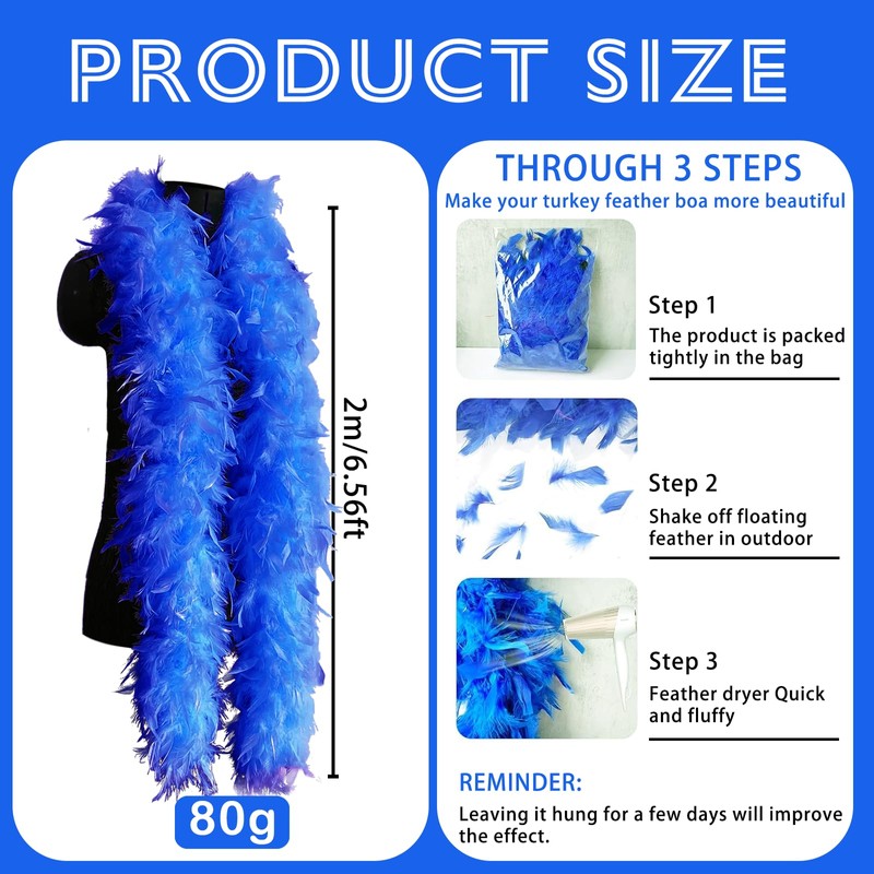 MORAINJAY Royal Blue Feather Boa, 2 Metres 90 g Feather