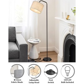 ELYONA LED Floor Lamp with 3 Color Temperatures, Modern Reading Standing lamp with Blue Linen Adjustable Hanging lampshade, Tall Pole Metal Lamp with 9W Bulb for Bedroom, Living Room, Office