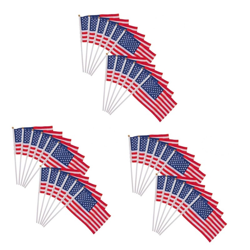 Kisangel 3sets Mini American Flags Stick Hand Waving Usa Flag