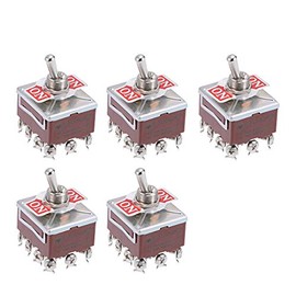 uxcell 4PDT Lacthing Rocker Toggle Switch Heavy-Duty 10A 380V 15A 250V 12P ON/ON Metal Bat 5pcs