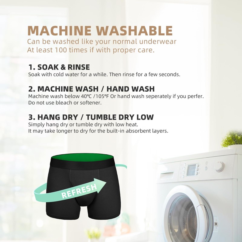 TIICHOO Mens Incontinence Underwear Washable with Absorbency Fly Front Leak
