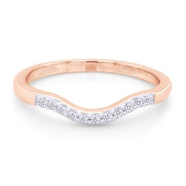THE JEWEL ZONE Round CutWhite Natural Diamond Accent Curved Wedding Band Ring 14k Gold Over Sterling Silver Stackable Band Rings, Gift For Her (0.06 Cttw), Sterling Silver Rose Gold, White Diamond