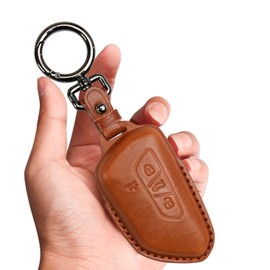 Tukellen for Volkswagen Leather Key Fob Cover Compatible with VW MK8 Golf/GTI Skoda Octavia Remote Protector Jacket Keyless Entry (Brown)