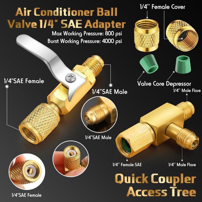 Tujoe 12 Pcs Air Conditioning Refrigerant Compact Ball Valve Coupler