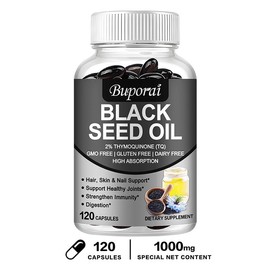 Buporai - Black Seed Oil Capsules, Strong Cold Pressed, 2% Thymine, Turkish Black Cumin and Alfalfa Seed Oil, Organic BSO, Liquid Black Seed Oil, 120 Tablets, 500 mg Each