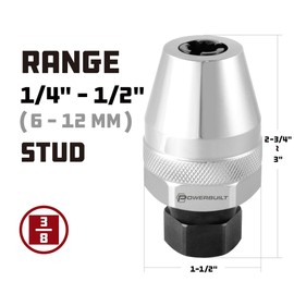 Powerbuil Stud Extractor, Remove Damaged Bolts, Grips and Removes Studes 1/4" to 1/2" or 6mm to 12mm, Compact for Tight Spaces, 3/8" Drive - ‎647794M