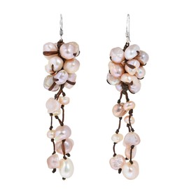 AeraVida Nature Inspired Hanging Cluster of Cultured Freshwater Pink Pearls and Rope Dangle Earrings | Pearl Earrings for Women