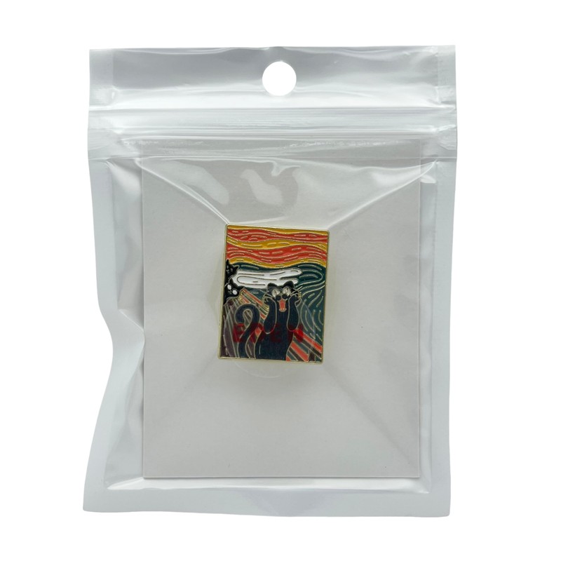 EDEN Munch Parody Black Cat Screaming Pin Badge [E1037]