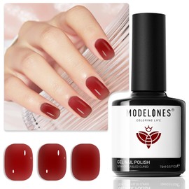 Modelones Jelly Gel Nail Polish, 15 ML Red Gel Polish Wine Red Nal Polish Neutral Gel Polish Art Design Translucent Sheer Red Gel Nail Polish Soak Off LED Nail Lamp Manicure Salon DIY Girls Women Gift