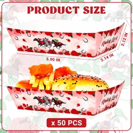 50 PCS Kentucky Derby Decorations, Disposable Kentucky Derby Paper Plates, Large Capacity Run for the Roses Food Paper Trays Derby Food Trays, Horse Racing Derby Party Supplies Horse Party Decorations